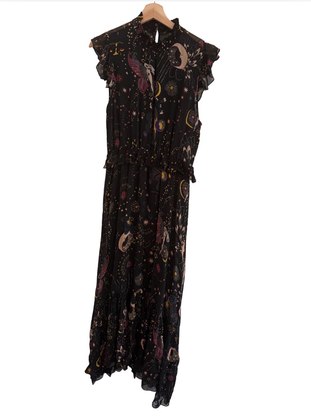 Zara Black Astrology Print Maxi Dress With Ruffle Details